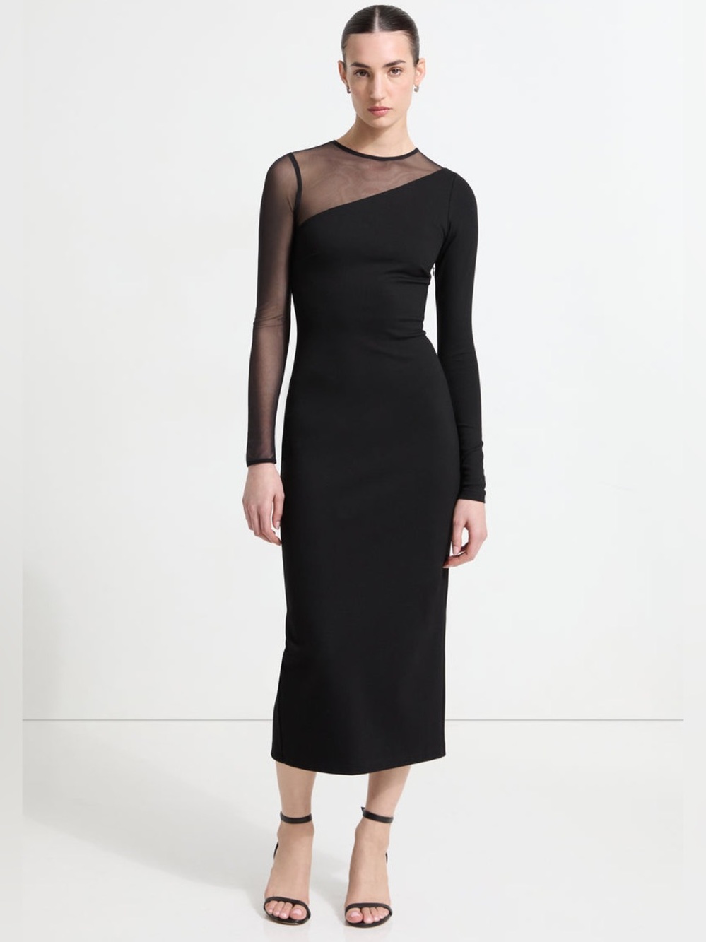 Marcella NYC Milo Dress European Ponte & Luxe Mesh Panel Midi Dress Large